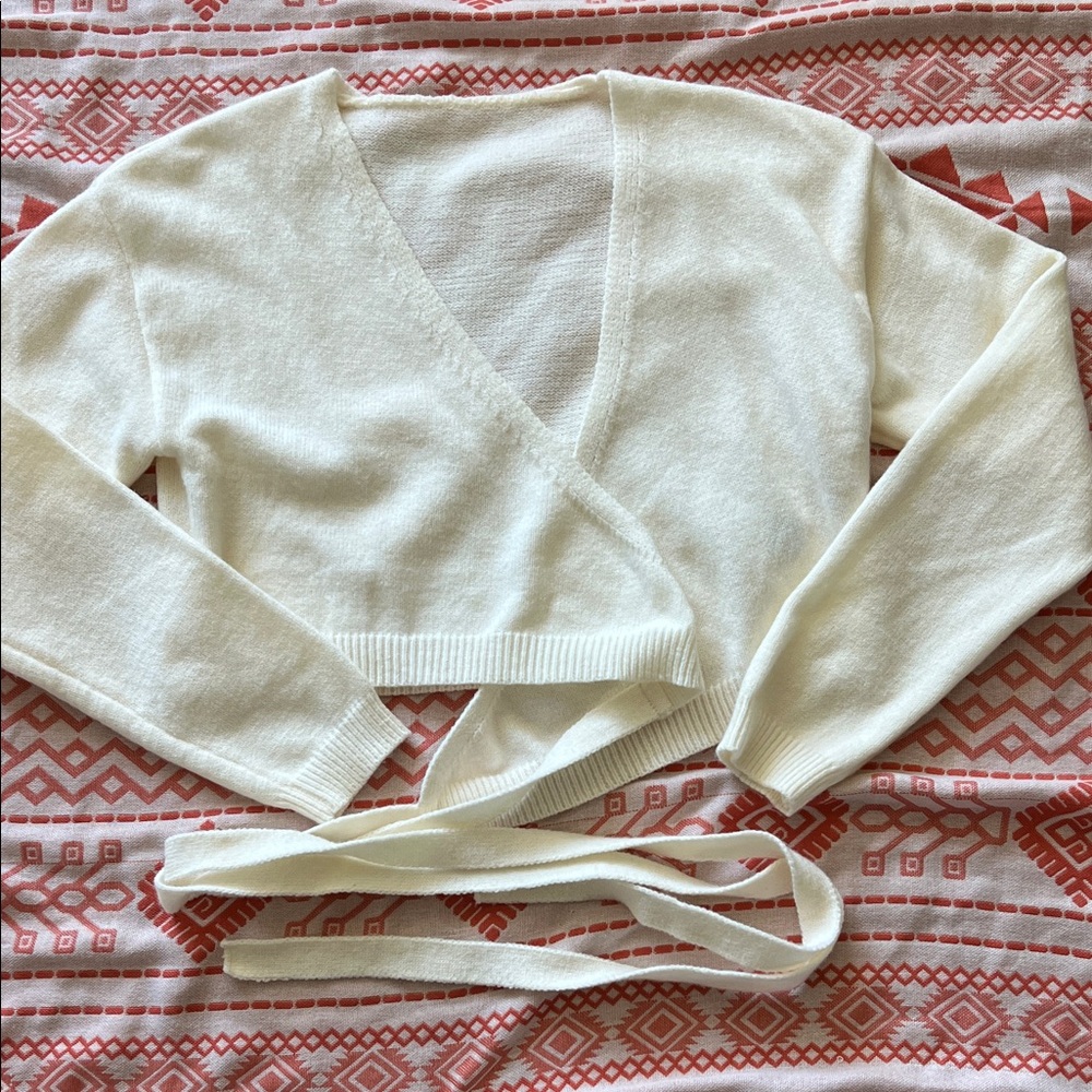 Elegant Cream V-Neck Wrap Sweater